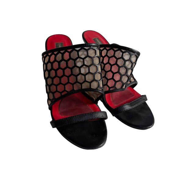 Charles Jourdan Paris Lennox Wedge Heels Sandals Mesh Honeycomb Cutout Slip-On - Picture 4 of 9